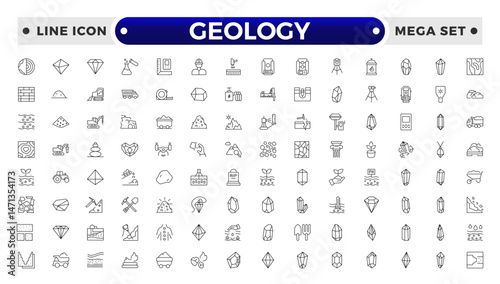 Geology minimal outline web icon set.