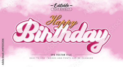 Cute happy birthday text style, editable text effect.