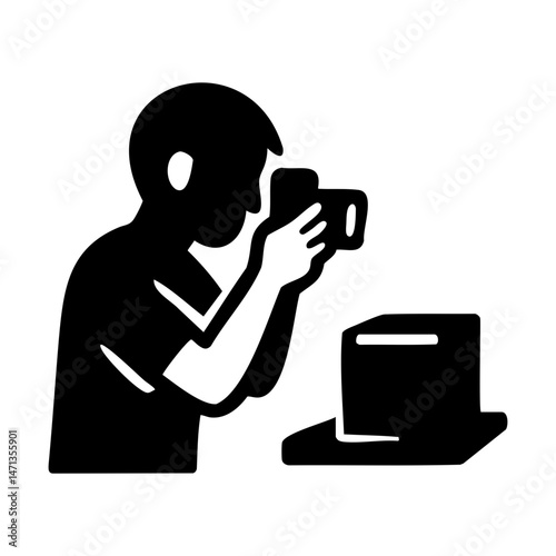 Person photographing product icon vector