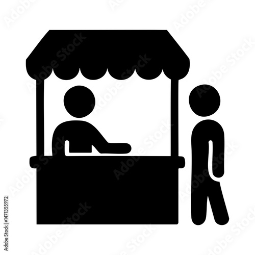 Market stall seller and customer icon
