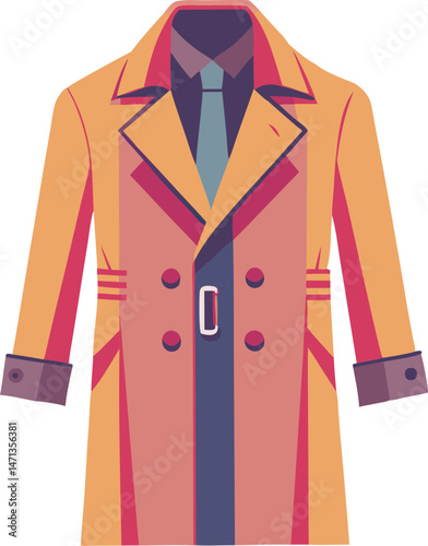 A stylish trench coat vector art illustration featuring clean lines, modern detailing, and versatile design perfect for fashion, advertising, and creative projects.