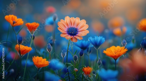 Nature and Plants Blooming wildflowers in open meadow