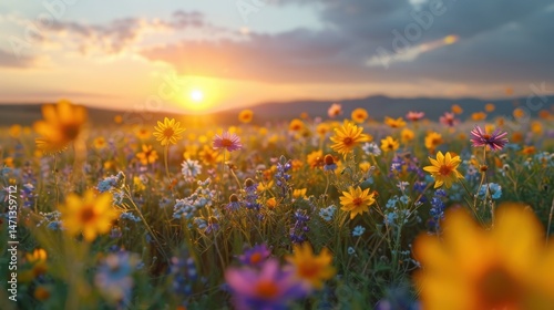 Nature and Plants Blooming wildflowers in open meadow