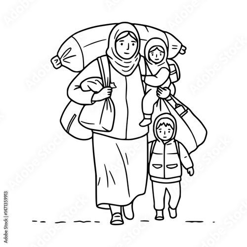 Refugee carrying belongings