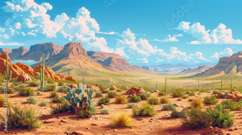 Nature and Plants Cactus desert landscape under blue sky