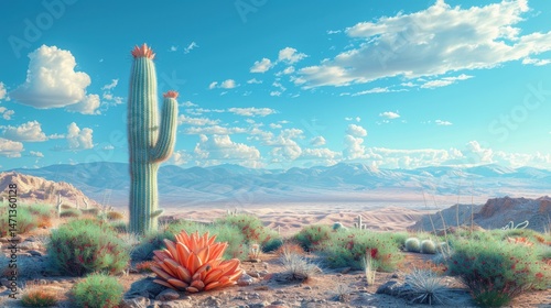 Nature and Plants Cactus desert landscape under blue sky