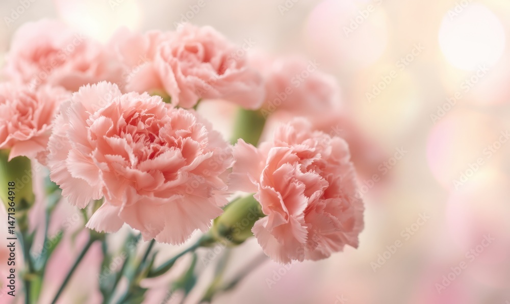 Pink carnations arranged beautifully against a soft bokeh background in a subtle, warm setting Pink carnations arranged beautifully against a soft bokeh background in a subtle, warm setting
