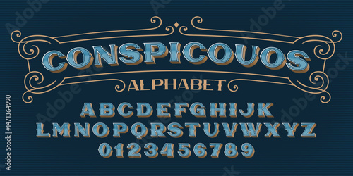 Conspicuous alphabet font. Vintage slab serif letters and numbers. Vector typeface for your typography design.