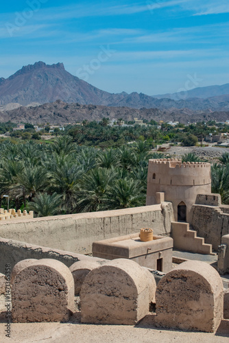 Oman, Middle East, 03-06-2025: panoramic view from the Bidbid Castle, built during the 16th century by one of the local tribes in the village of Bidbid, Ad Dakhiliyah Governorate 