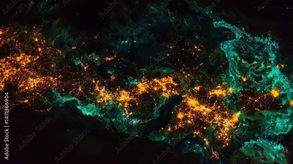 Fototapeta premium Earth at Night: A Stunning Aerial View of Europe's City Lights
