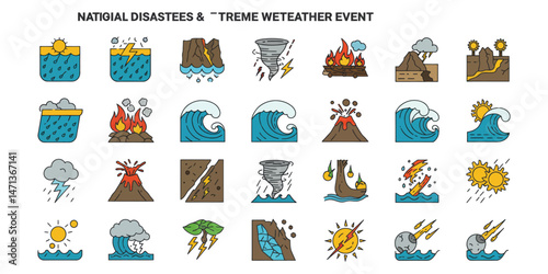 The Illustration Set of Natural Disasters and Severe Weather Events	
