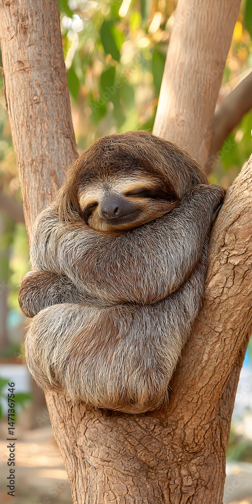 Fototapeta premium Sleepy Sloth Enjoying a Serene Rainforest Retreat