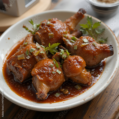 The rich sauce-flavored pig's trotters are delicious%A traditional style braised pig's trotters are tempting