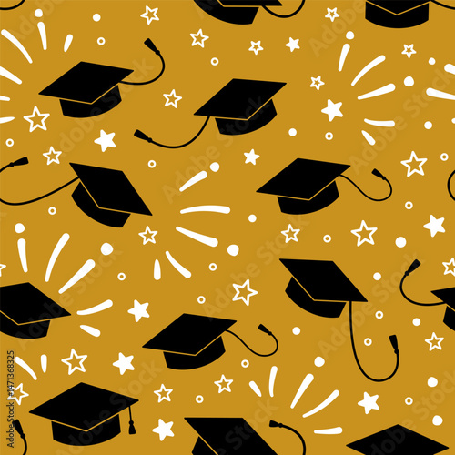 Graduation Background. Seamless pattern with graduation caps. Vector Illustration