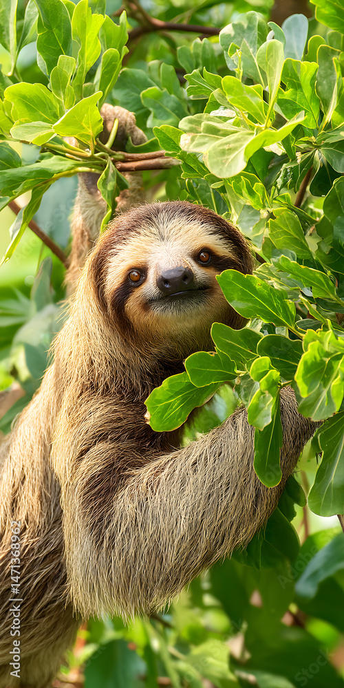 Fototapeta premium Graceful Sloth in a Lush Tropical Rainforest