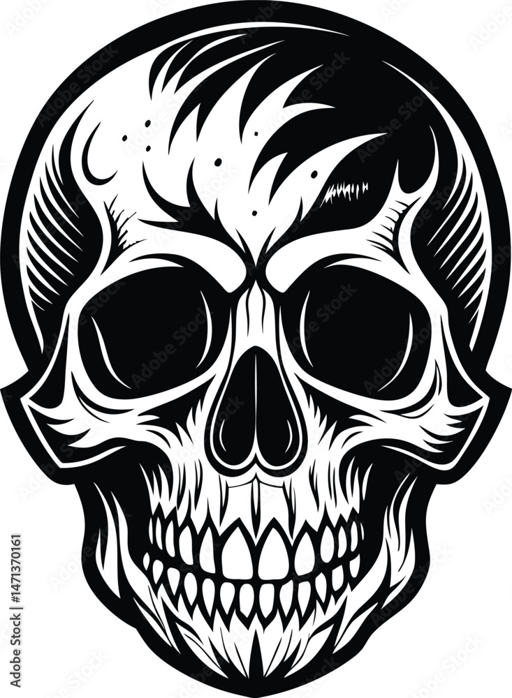 Fototapeta premium Intricate Black and White Skull Illustration