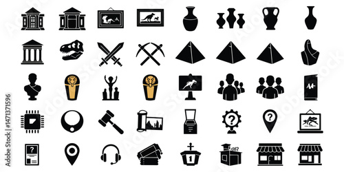 Cultural Heritage Museum Artifacts Icons and Historical Elements Design	