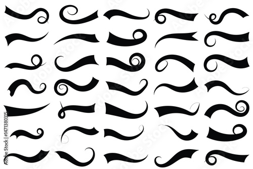 Swooshes text tails for baseball design. Black swirl vector line . Text Tails Vector For Print, Text Tails Clipart, Text Tails vector Illustration. Underline swishes collection.
