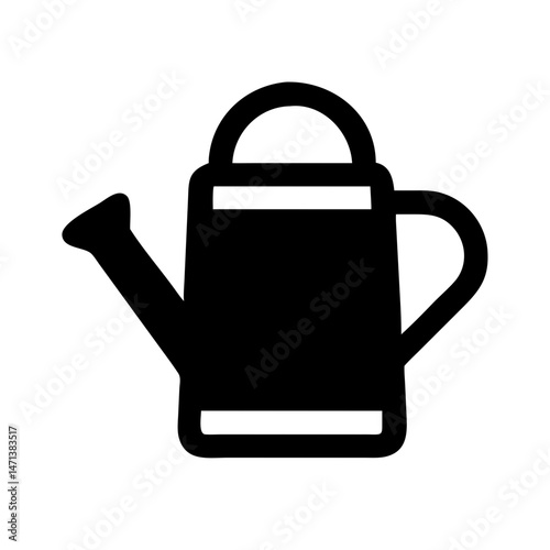 Watering can icon, black silhouette, gardening symbol