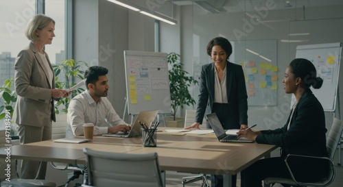 Diverse Business Team Meeting in Modern Office