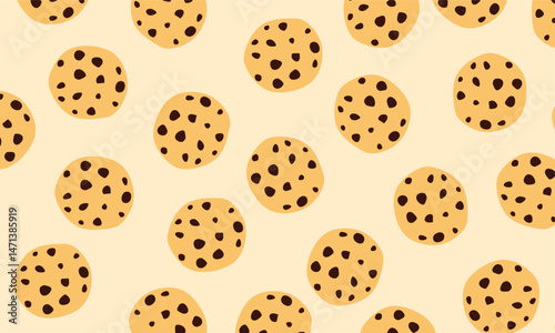 cookies pattern. cookies background. chocolate chips cookies seamless pattern, bakery product. For print, textile, web, home decor, fashion, surface, graphic design
