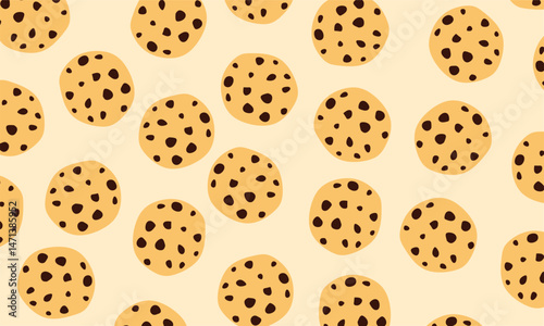 cookies pattern. cookies background. chocolate chips cookies seamless pattern, bakery product. For print, textile, web, home decor, fashion, surface, graphic design