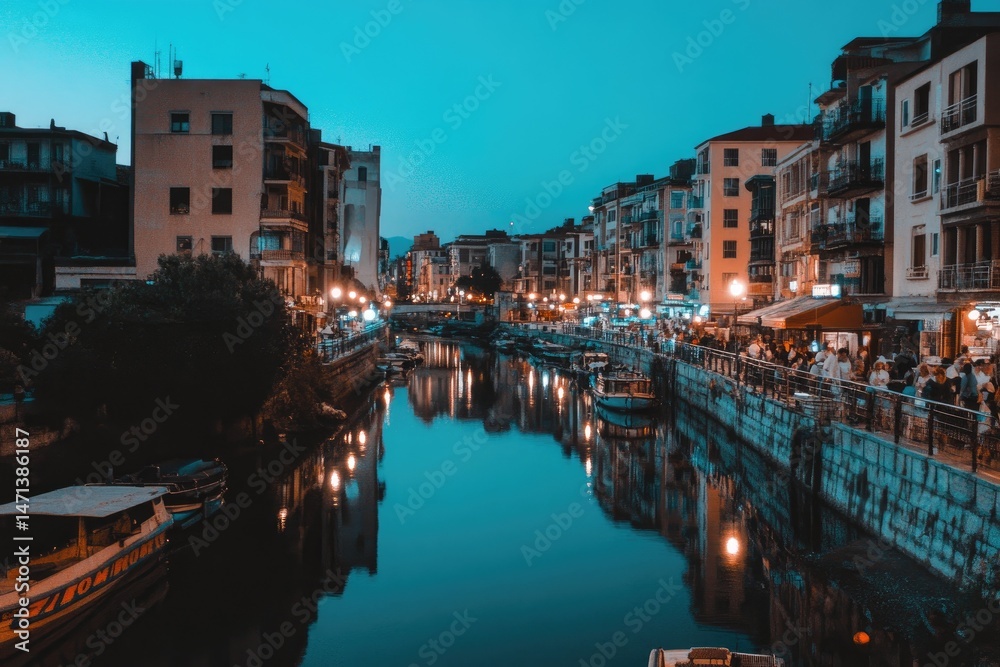 Fototapeta premium Canal Cityscape at Dusk