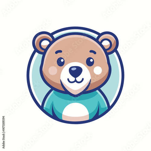 Colorful bear logo vector illustration featuring a friendly bear head design in a circular shape with light blue background