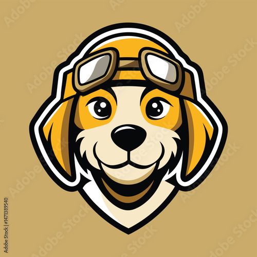 Fun and adventurous dog logo illustration featuring a playful canine in pilot goggles, perfect for branding and marketing purposes in a pet-friendly context