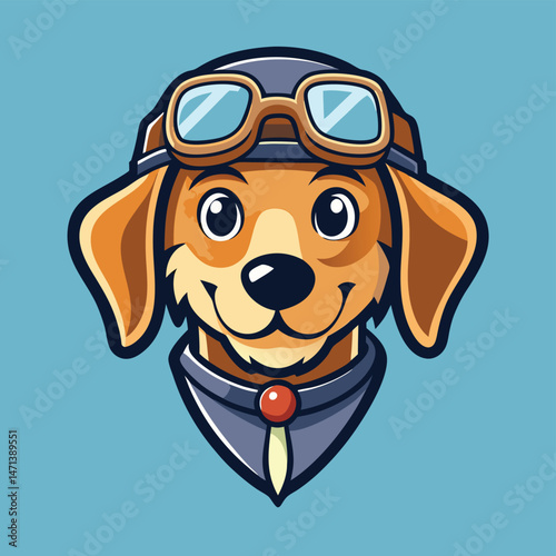 Fun and adventurous dog logo illustration featuring a playful canine in pilot goggles, perfect for branding and marketing purposes in a pet-friendly context