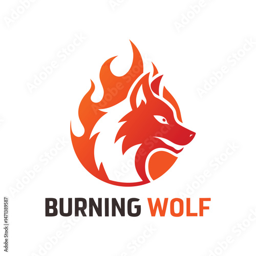 Creative burning wolf logo design with vibrant flames and striking features for versatile branding use in various digital and print media