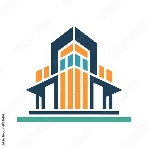 Elegant vector logo design featuring a modern building illustration with geometric shapes and contrasting colors, ideal for architecture or real estate branding
