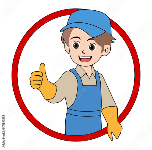 Cartoon Man Icon Trash Collector Digital Vectors Illustration
