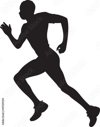 Black silhouette of running man isolated on white background