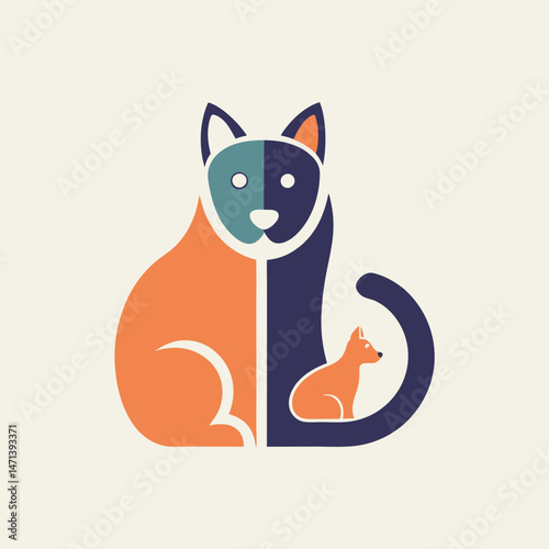 Vector illustration of a dog and cat logo representing companionship and harmony in an animal-friendly design suitable for pet-related businesses and organizations