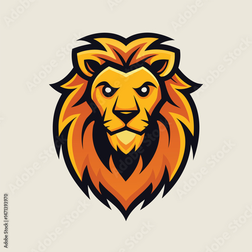Lion head vector illustration showcasing fierce expression with detailed mane in vibrant colors, suited for branding and design projects photo