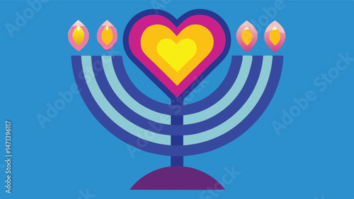 Colorful Menorah illustration featuring a heart and star, celebrating cultural traditions during festive occasions