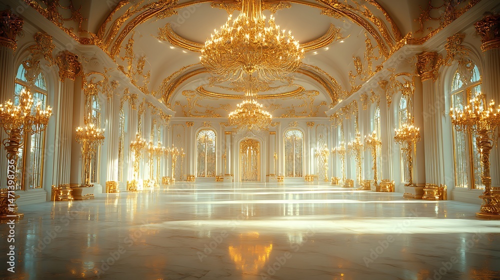 Fototapeta premium Royal grand hall chandelier ceiling high resolution photo