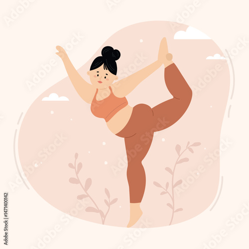 Woman Plus Size in Yoga Pose Hand Drawn Illustration