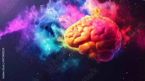 A vivid human brain on an abstract background.