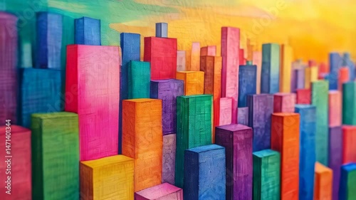 Painted multi-colored buildings of a modern city.