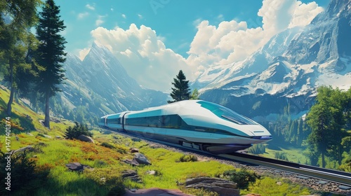 Wallpaper Mural Scenic mountain landscape with a futuristic train. Torontodigital.ca