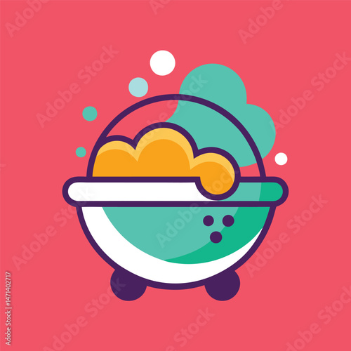 Colorful vector illustration of a washing machine filled with bubbles, representing clean laundry and modern household activities