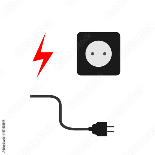 Electric Icon, Power Socket, and Bent Cable - Vector Illustration