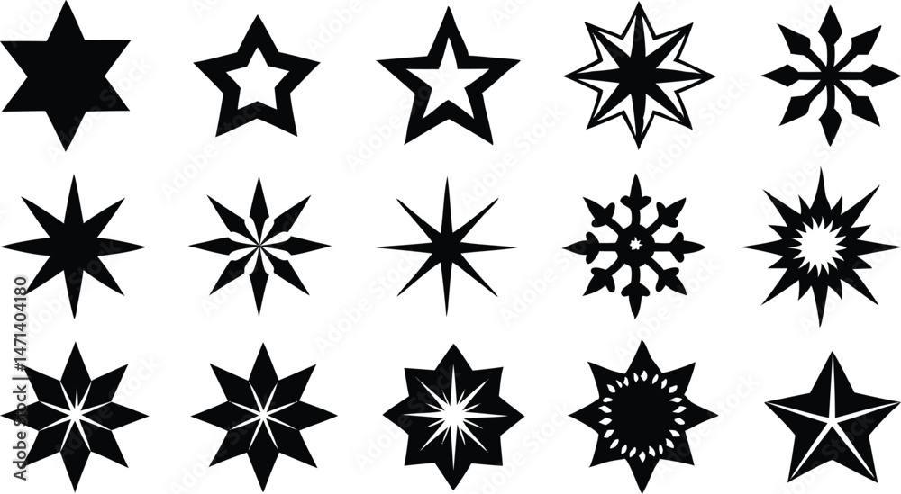 Set of sparkling stars icons. decorative twinkle and bursts forms, abstract shining flash symbols, glowing light effect vector graphic elements collection Set of sparkling stars icons. decorative twinkle and bursts forms, abstract shining flash symbols, glowing light effect vector graphic elements collection