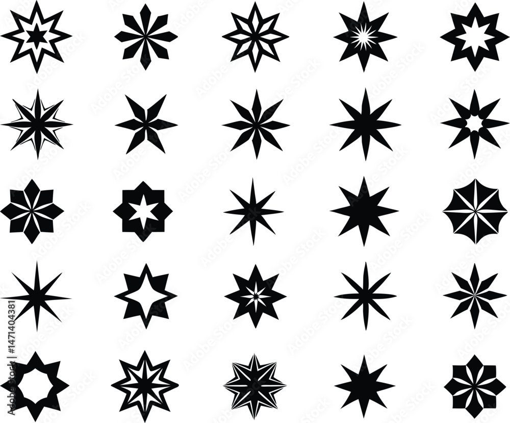 Set of sparkling stars icons. decorative twinkle and bursts forms, abstract shining flash symbols, glowing light effect vector graphic elements collection Set of sparkling stars icons. decorative twinkle and bursts forms, abstract shining flash symbols, glowing light effect vector graphic elements collection