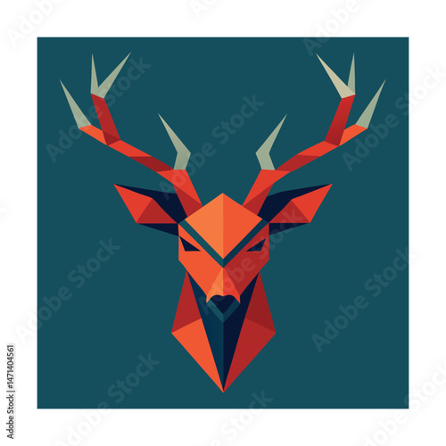 Geometric stag head illustration vibrant orange and teal colors artistic design modern graphic