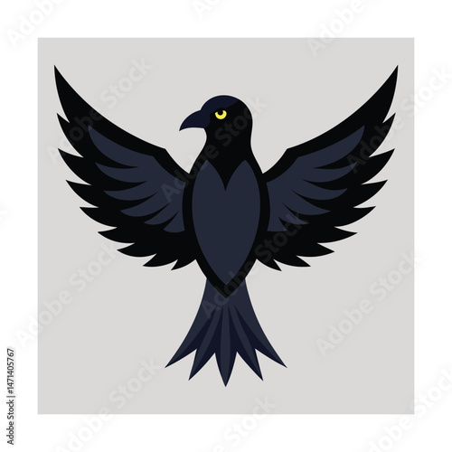 A stylized black raven with spread wings a modern vector illustration for various design projects.