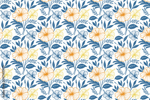 sketch seamless pillow cover art, hand drawn one line pattern design, trendy cotton flower textile print, modern wrapping paper texture, floral outline fashion fabric