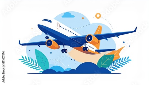 Landing airplane abstract concept vector illustration